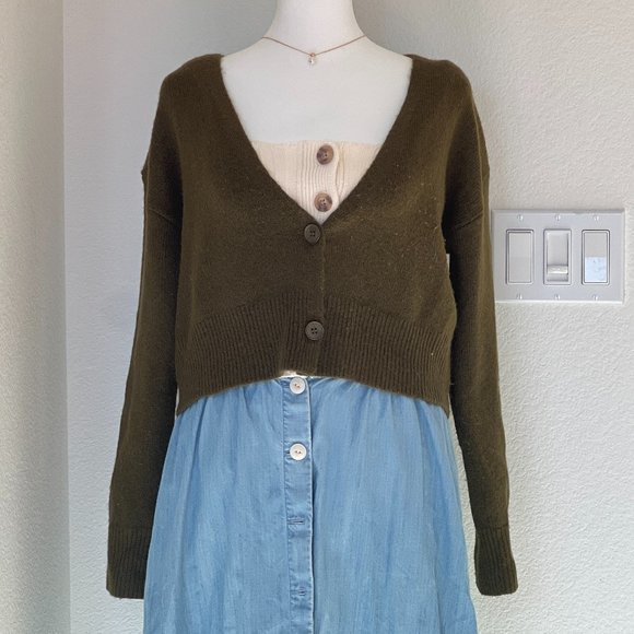 Oak + Fort Khaki Cropped Cardigan Size XS - Picture 3 of 8